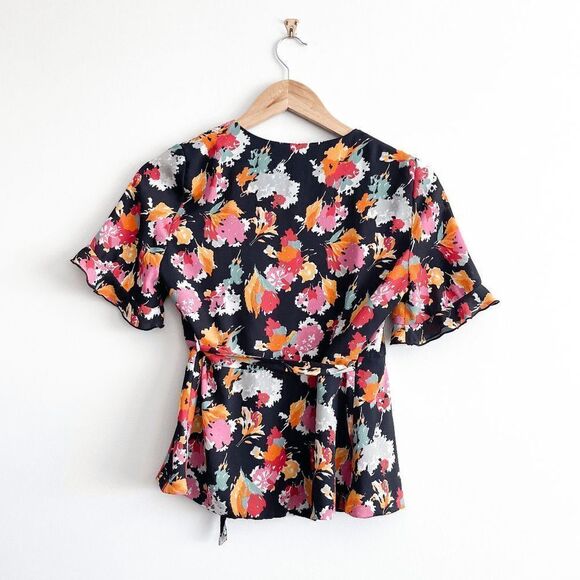 Zara Trafaluc Collection Womens Blouse Ruffled Sleeve Wrap Floral Multicolour Sm - Picture 2 of 6